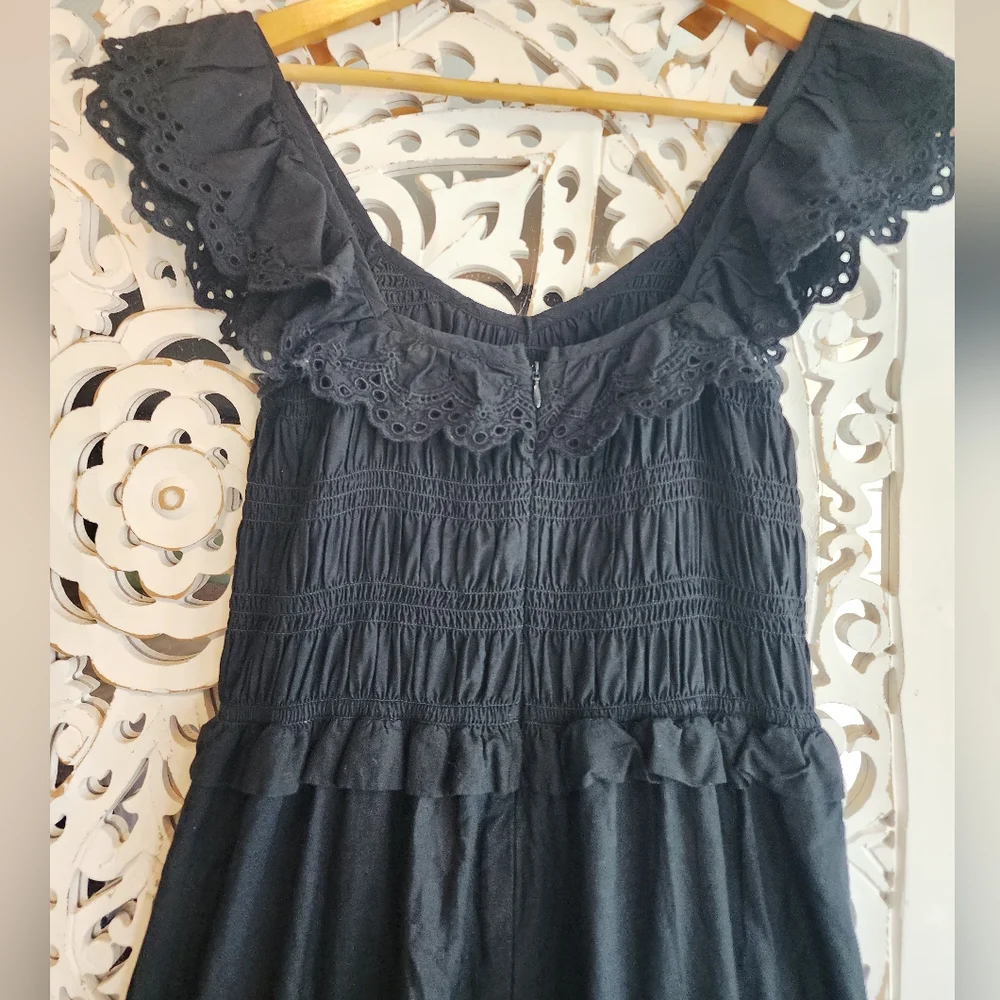 Madewell Madilynn Ruffle Neck Lucie Black Midi Dress Size 0 - Picture 11 of 14